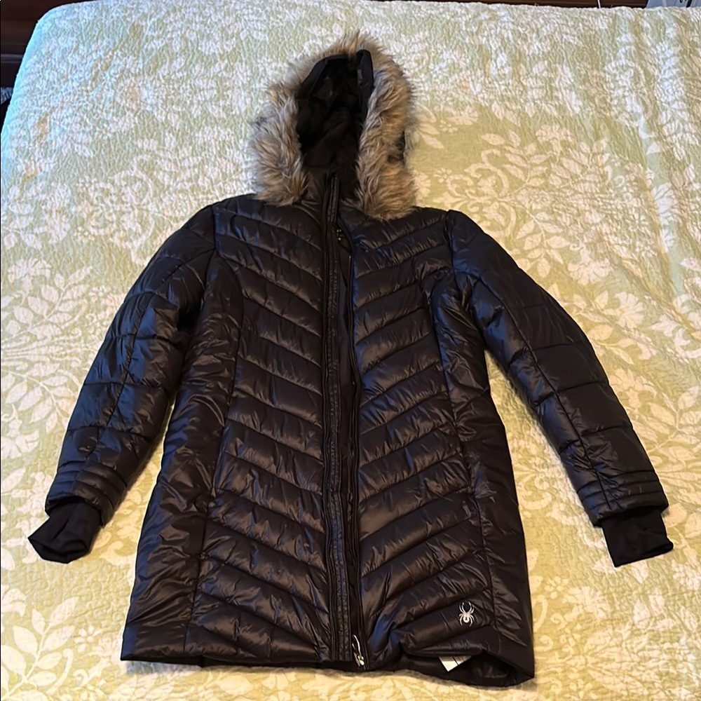 Spyder Black Puffer Jacket with Chevron Quilting